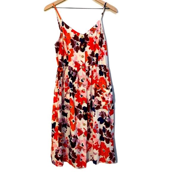 ONE CLOTHING Floral Linen Blend Sun Dress L Floral Women’s Button Up MIDI. - Picture 1 of 12